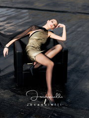 Original gilded metallic light luxury off-shoulder ribbon hip-hugging dress