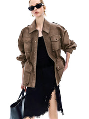 Mocha Washed Denim Utility Jacket