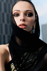 Original gilded metallic light luxury off-shoulder ribbon hip-hugging dress